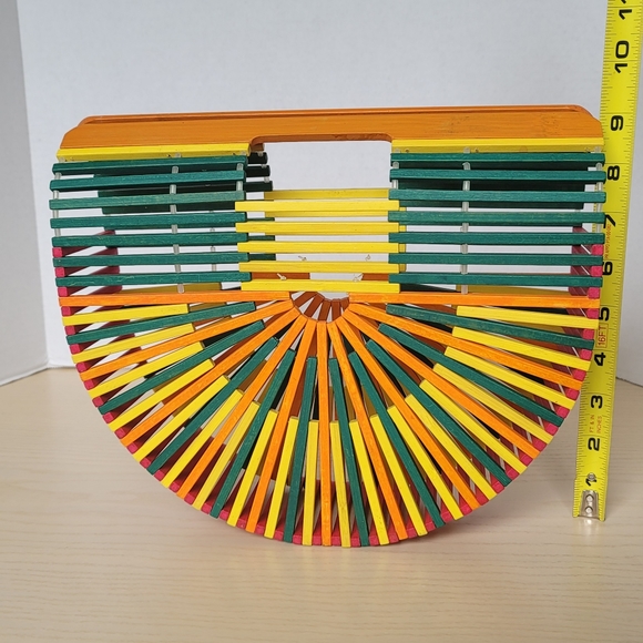 One Mango Fashion Colorful Bamboo Handbag Handmade Weave Beach Bag Tote - Picture 9 of 15